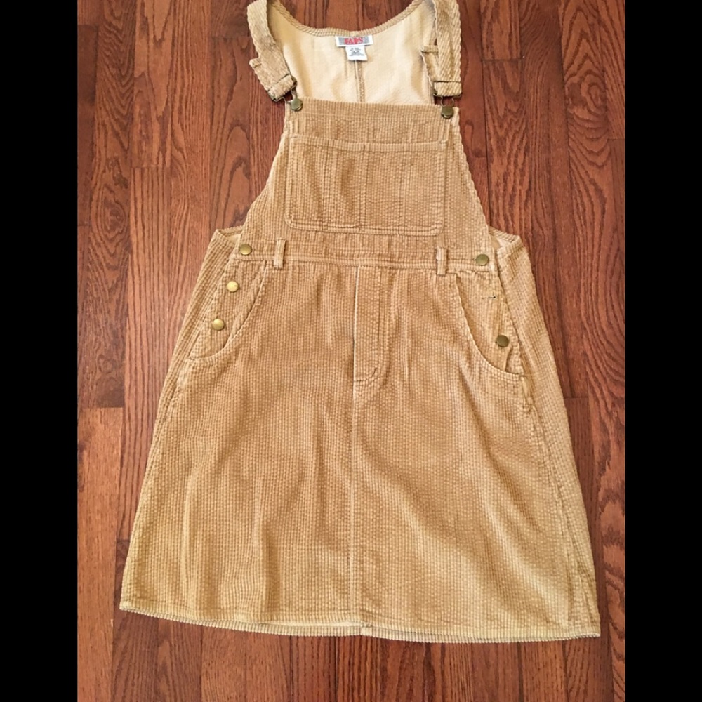 Tan corduroy jumper above the knee