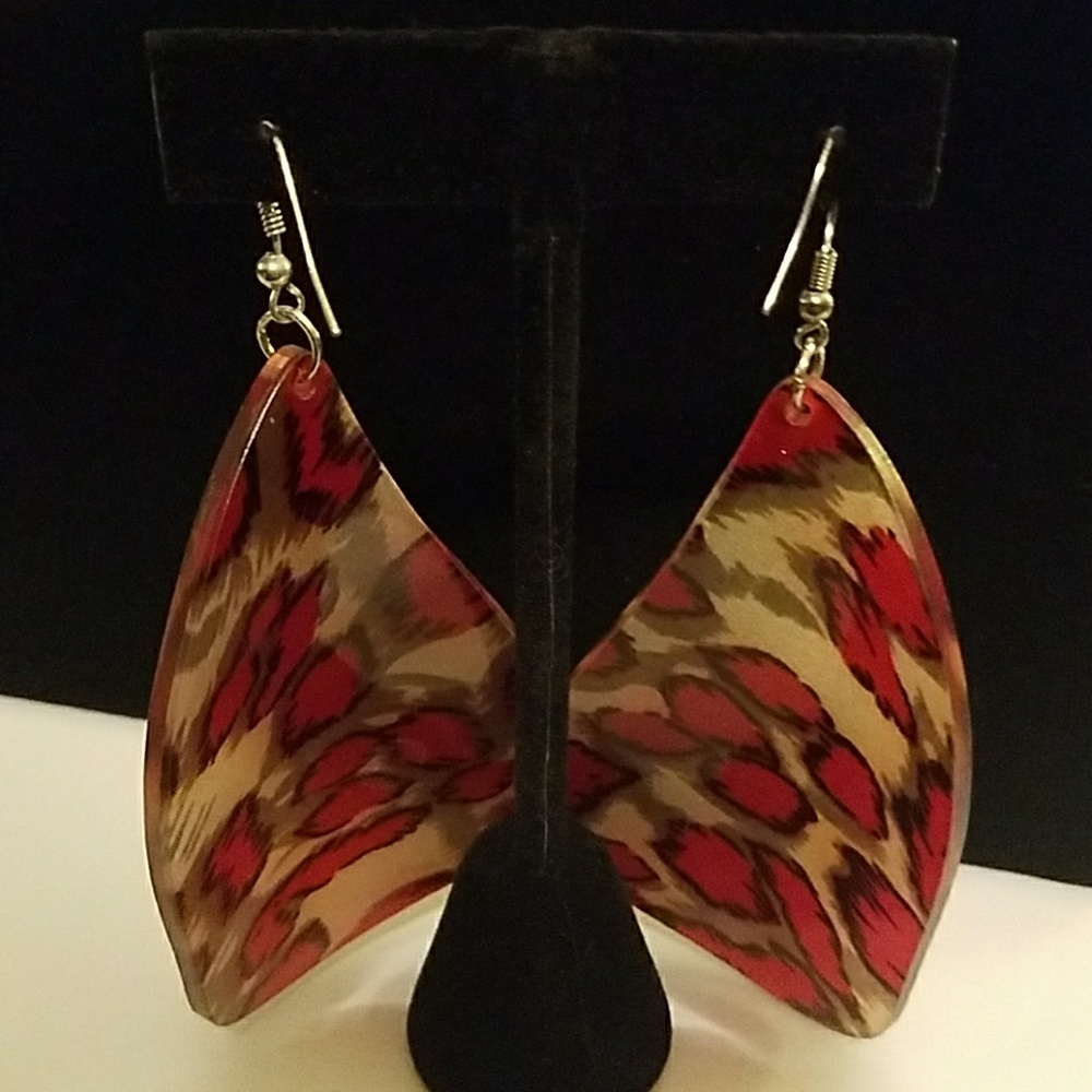 Red and Black Animal print earrings - Picture 2 of 3