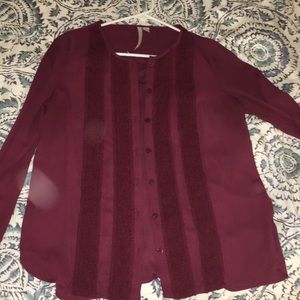 Maroon Blouse with lace detail on front