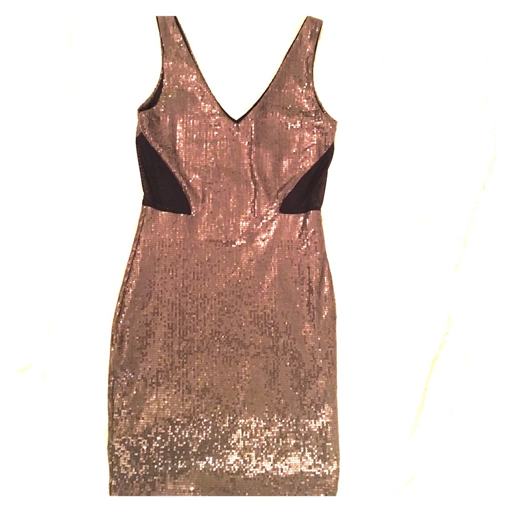 NWT Love Culture Mocha Sequin Dress w/MeshDetail