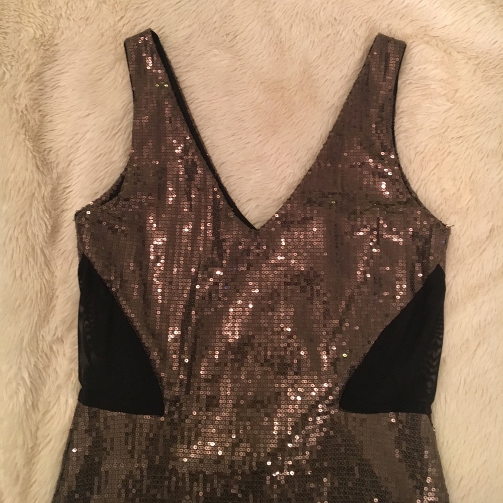 NWT Love Culture Mocha Sequin Dress w/MeshDetail - Picture 3 of 5