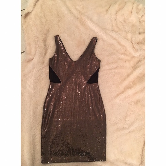 NWT Love Culture Mocha Sequin Dress w/MeshDetail - Picture 2 of 5