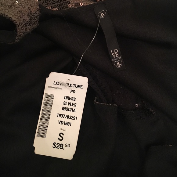 NWT Love Culture Mocha Sequin Dress w/MeshDetail - Picture 5 of 5