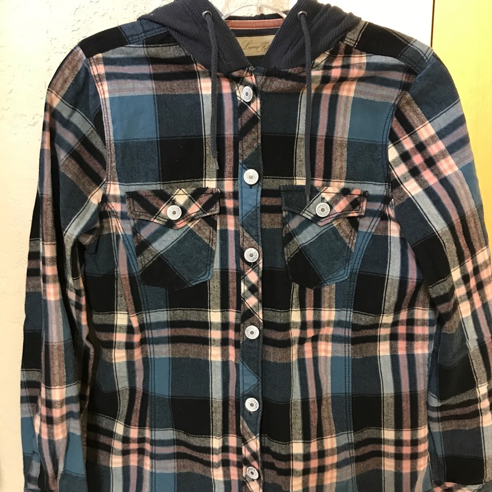 Flannel button up w/ hood!