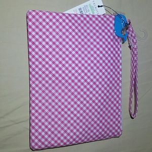 Talbots pink checkered wristlet