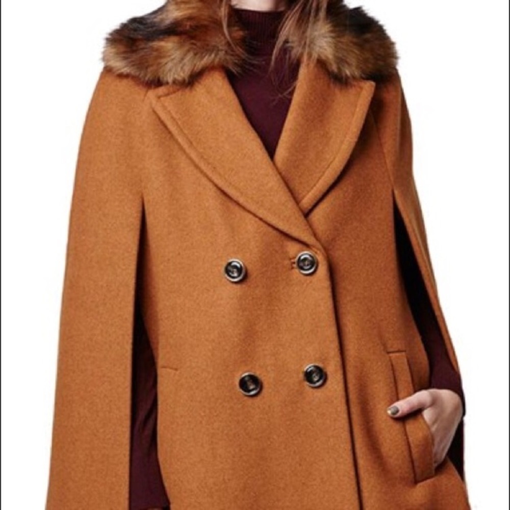 TopShop Faux Fur Collar Neat Cape