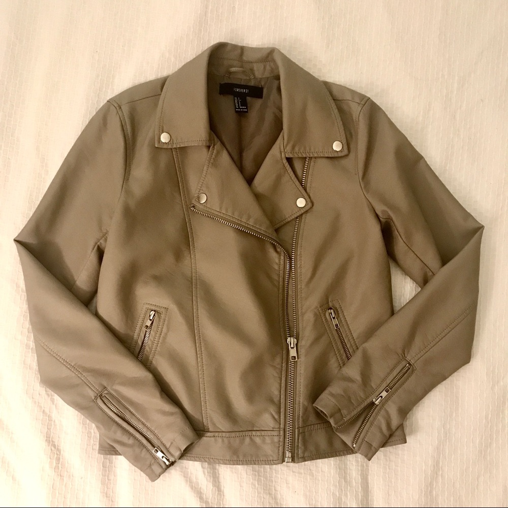 Forever 21 faux leather moto jacket in taupe