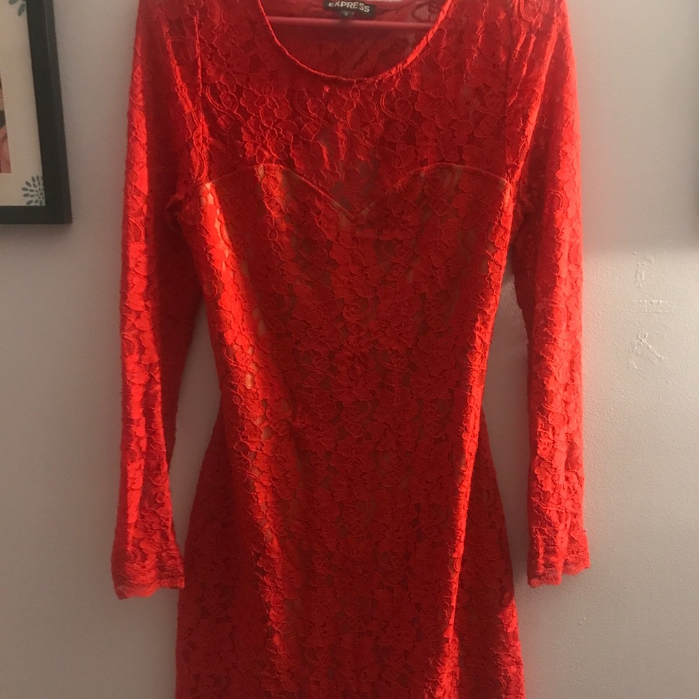 Red Lace Backless Formal Dress