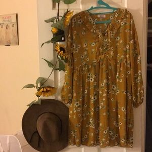 Floral Dress in mustard yellow