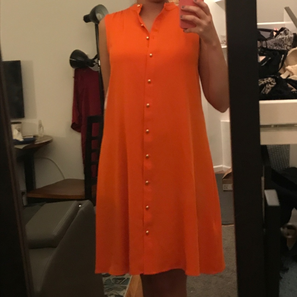 Orange Calvin Klein button down dress
