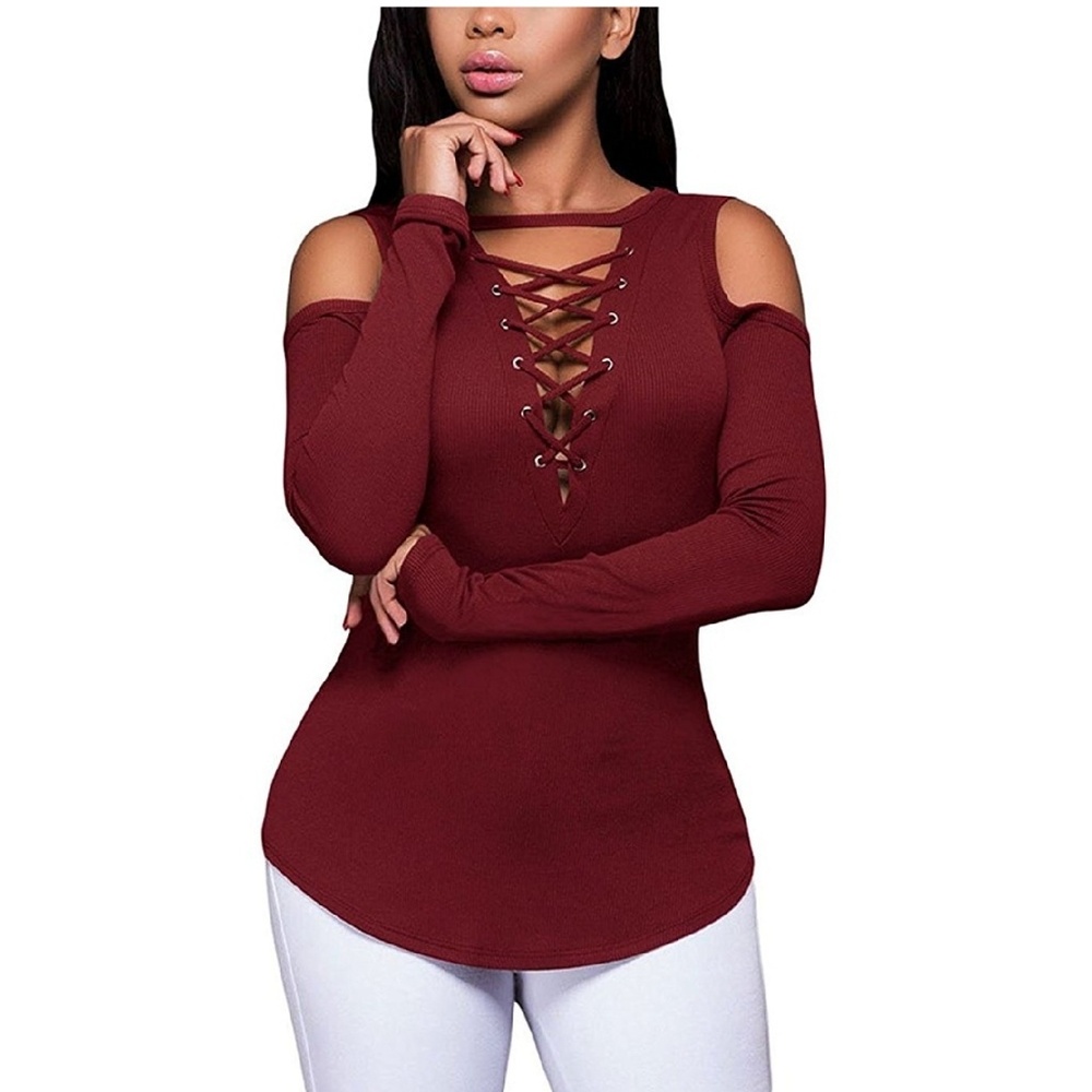 A long sleeve top with ribbed knit pattern