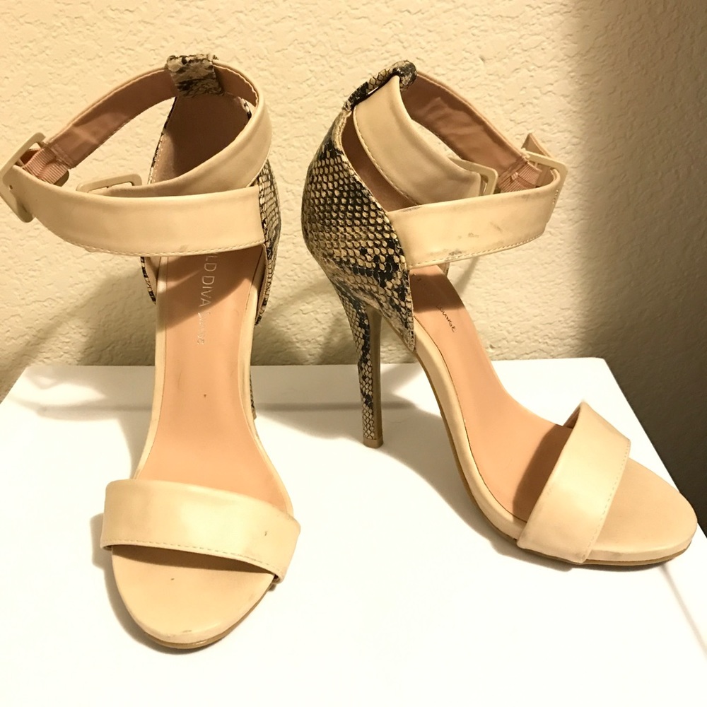 Strappy snake skin heels