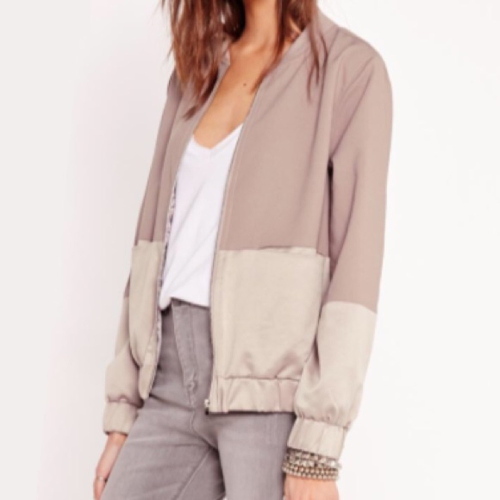 Tonal Bomber JACKET SWEATER Coat Satin Rose Gold - Picture 3 of 4