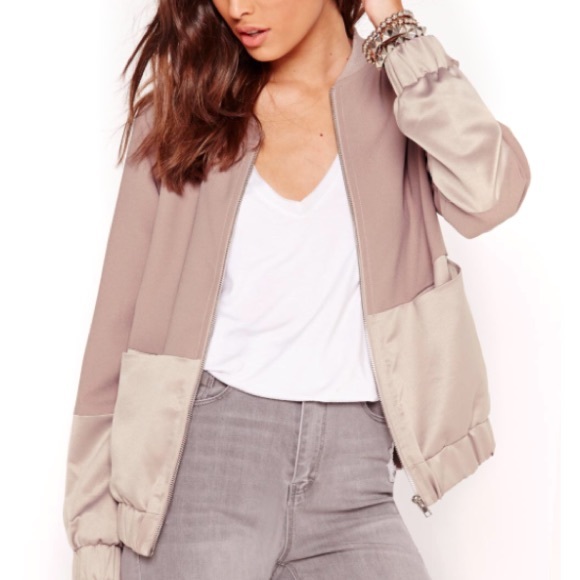 Tonal Bomber JACKET SWEATER Coat Satin Rose Gold - Picture 2 of 4