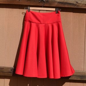 High Waist Midi Full Skirt Red (xs)