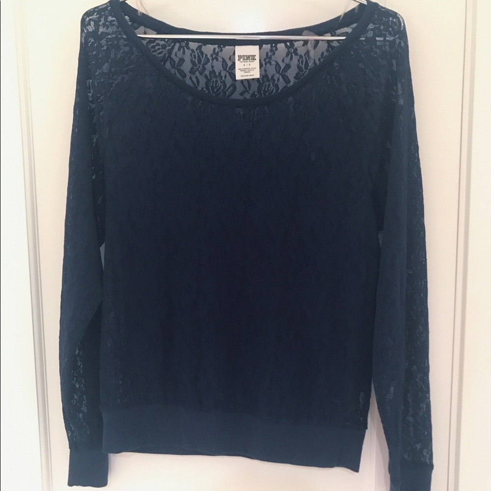 PINK Lace Sweatshirt. Navy Blue Sz S