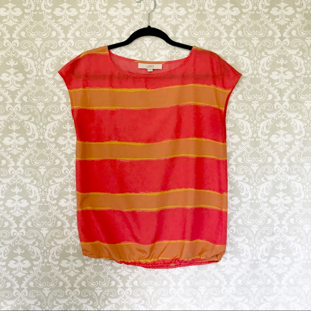 Loft bright coral and peach striped top
