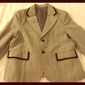 Light gray checker velvet trim short jacket