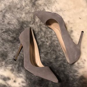 Grey suede pointed toe pumps