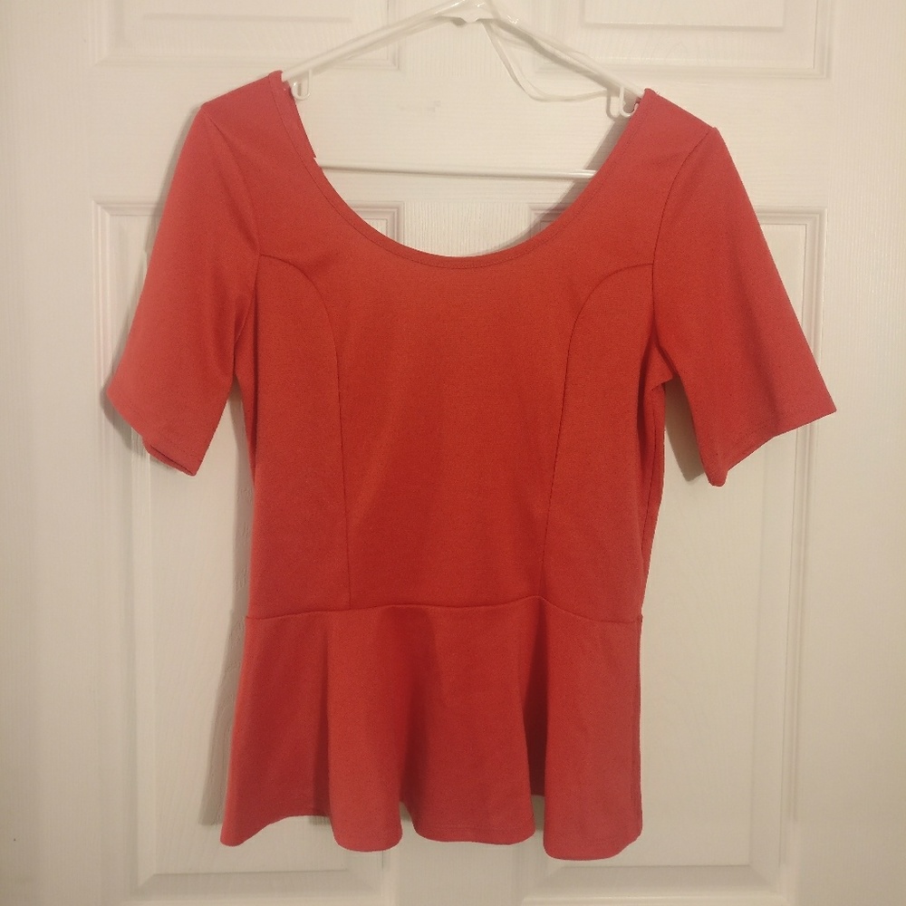ORANGE PEPLUM HALF SLEEVE TOP