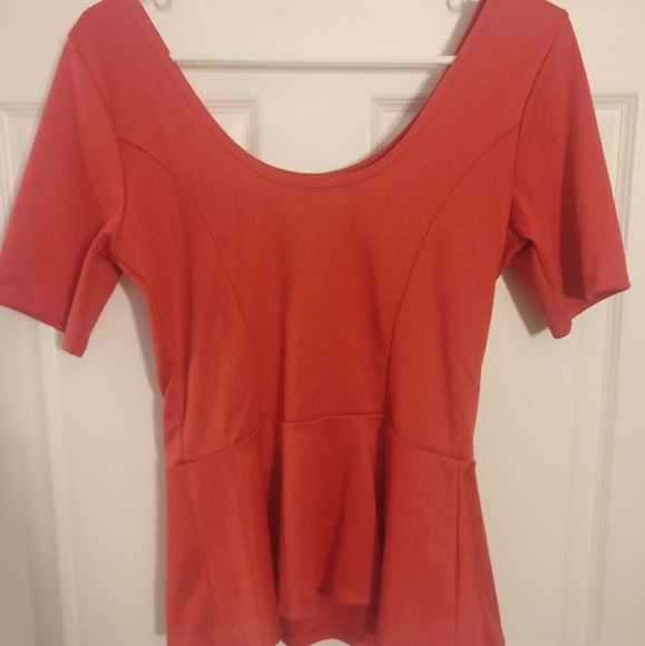 ORANGE PEPLUM HALF SLEEVE TOP - Picture 2 of 3