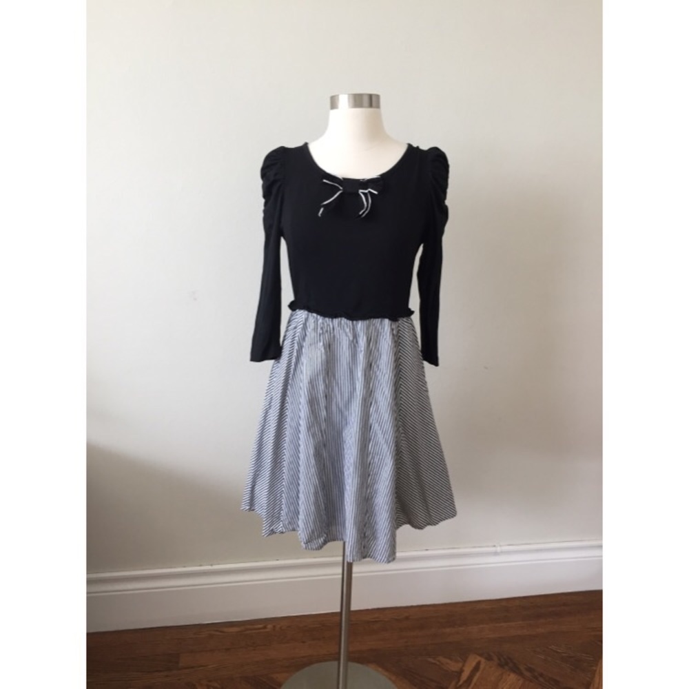 Modcloth A&F Black Stripe 3/4 sleeve Skater Dress