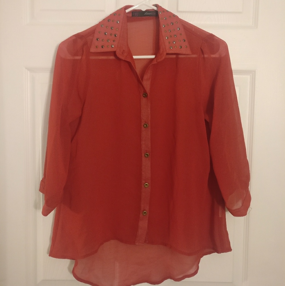 Chiffon button down high low blouse