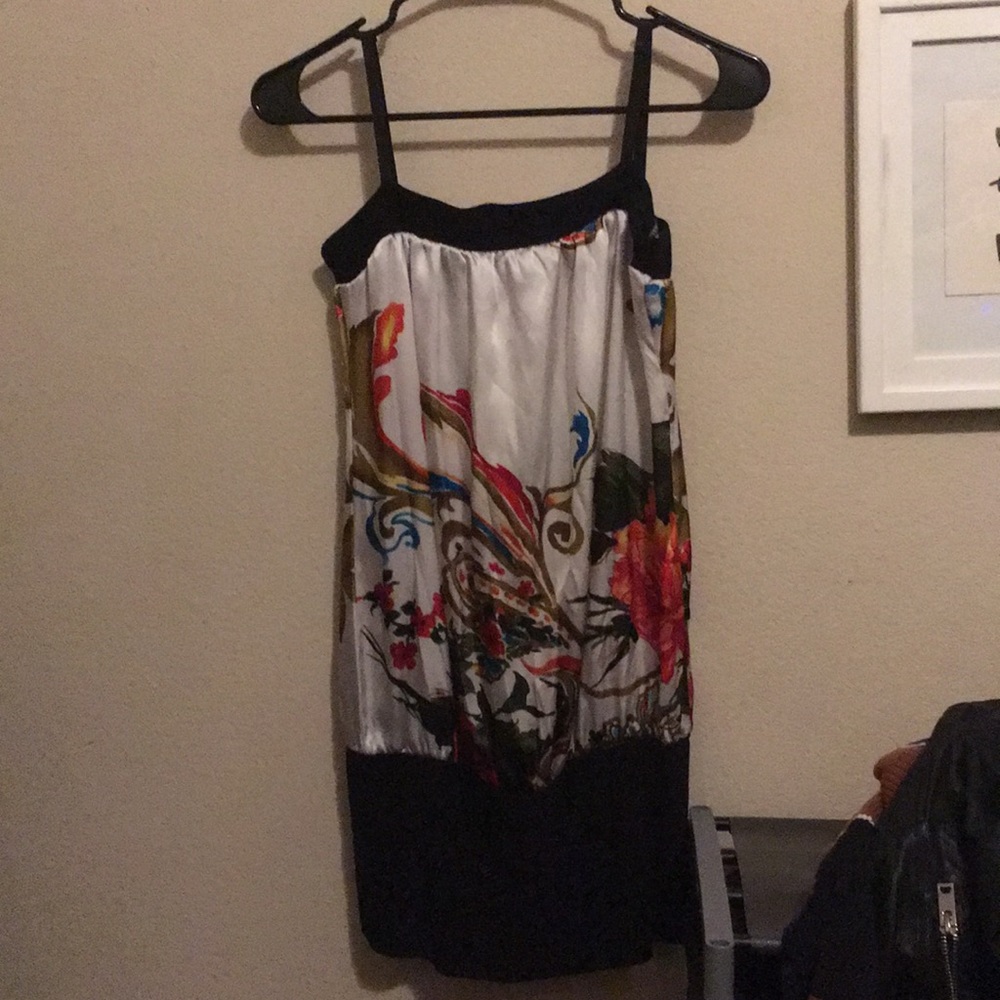 White and black oriental print dress