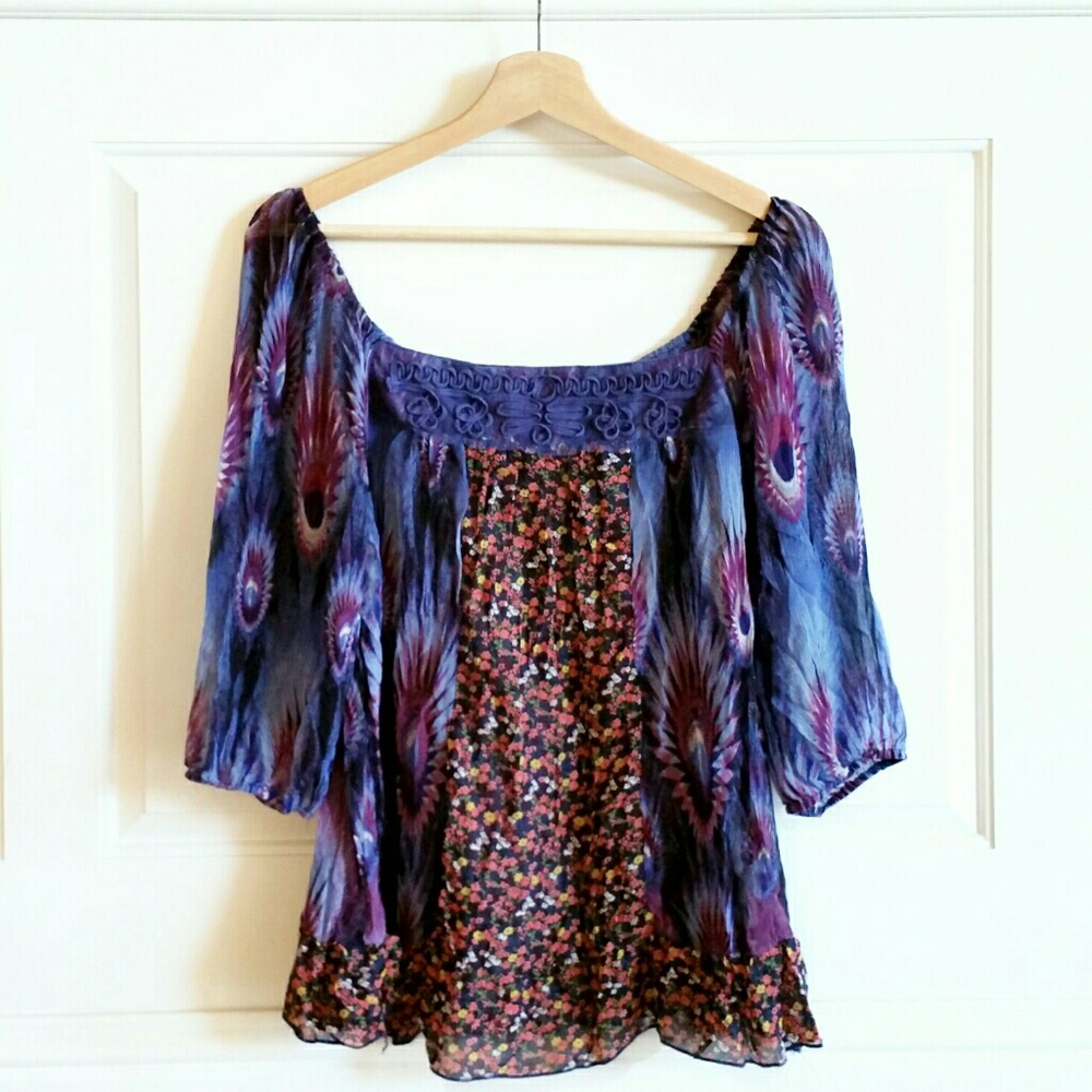 ☆ Unique ☆ Boho chic mixed print blouse