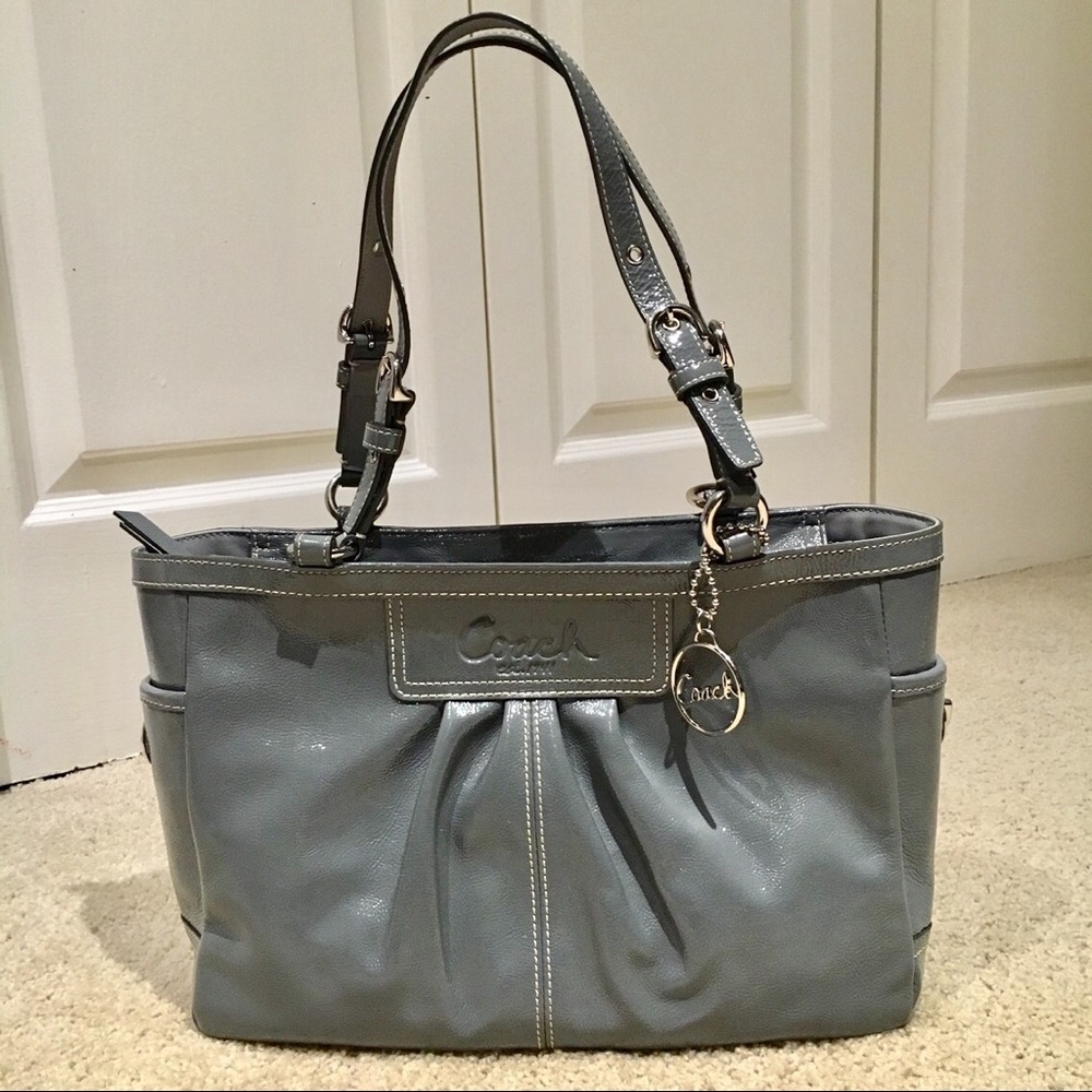 Authentic Coach patent leather grey bag - EUC