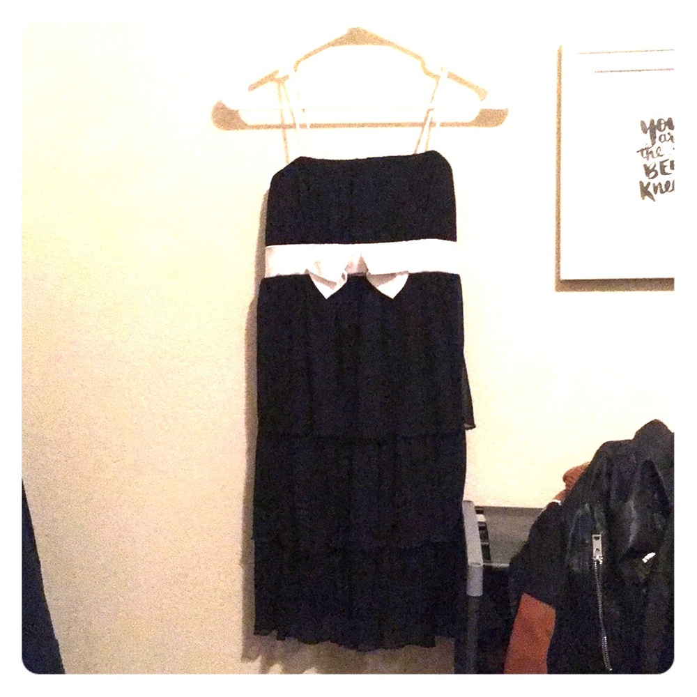 Black lace dress with accent white ribbon