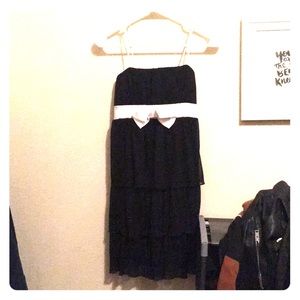 Black lace dress with accent white ribbon