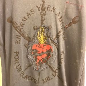 Distressed fashion tee! Blue w patch heart detail