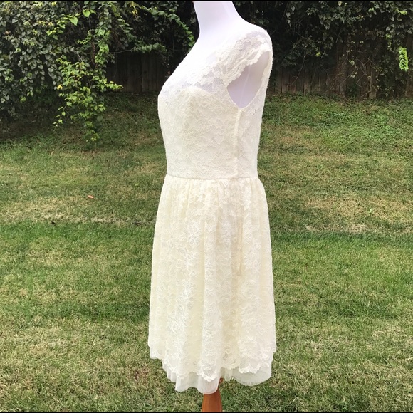 Badgley Mischka Dress 10 Lace Ivory Flowy Skirt - Picture 3 of 6