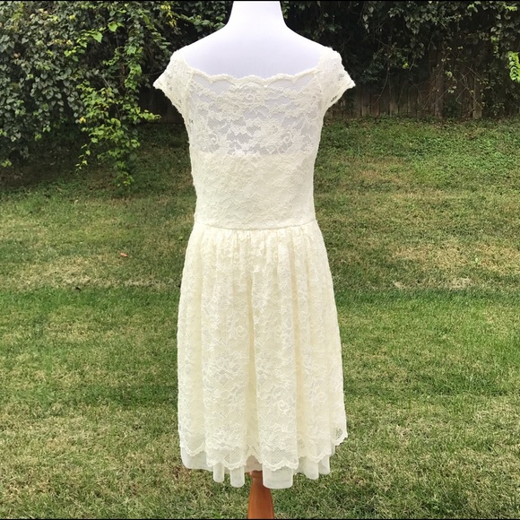 Badgley Mischka Dress 10 Lace Ivory Flowy Skirt - Picture 4 of 6