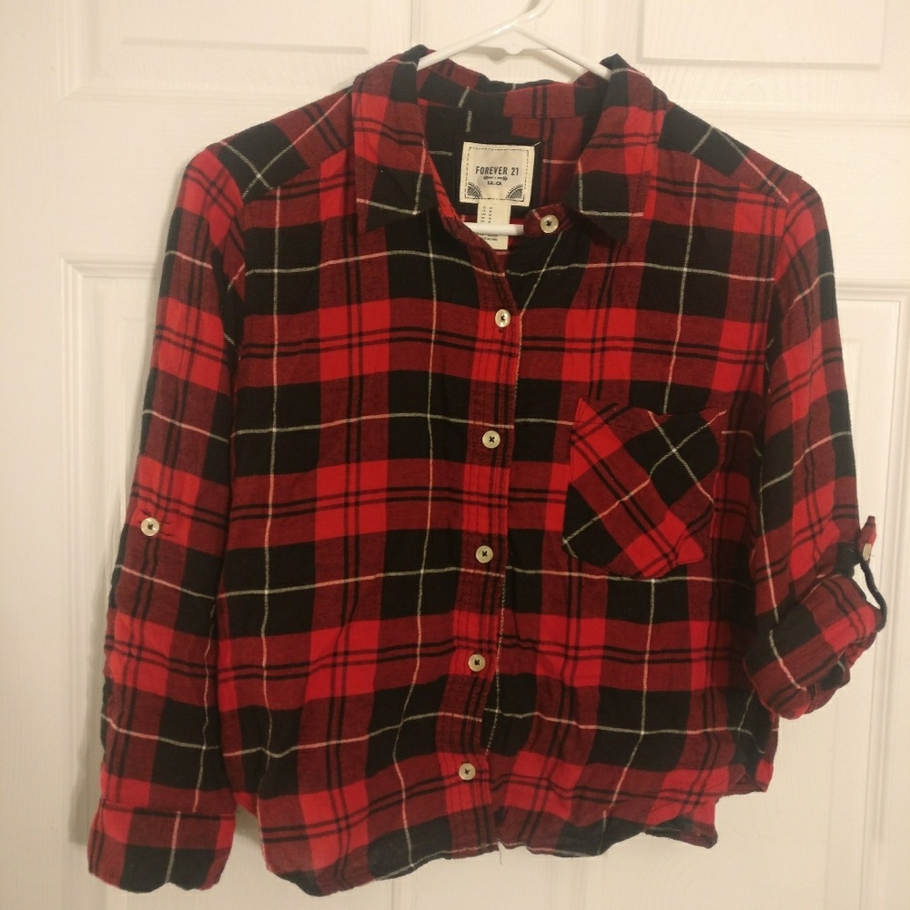 3/4 Sleeve Plaid Crop Top