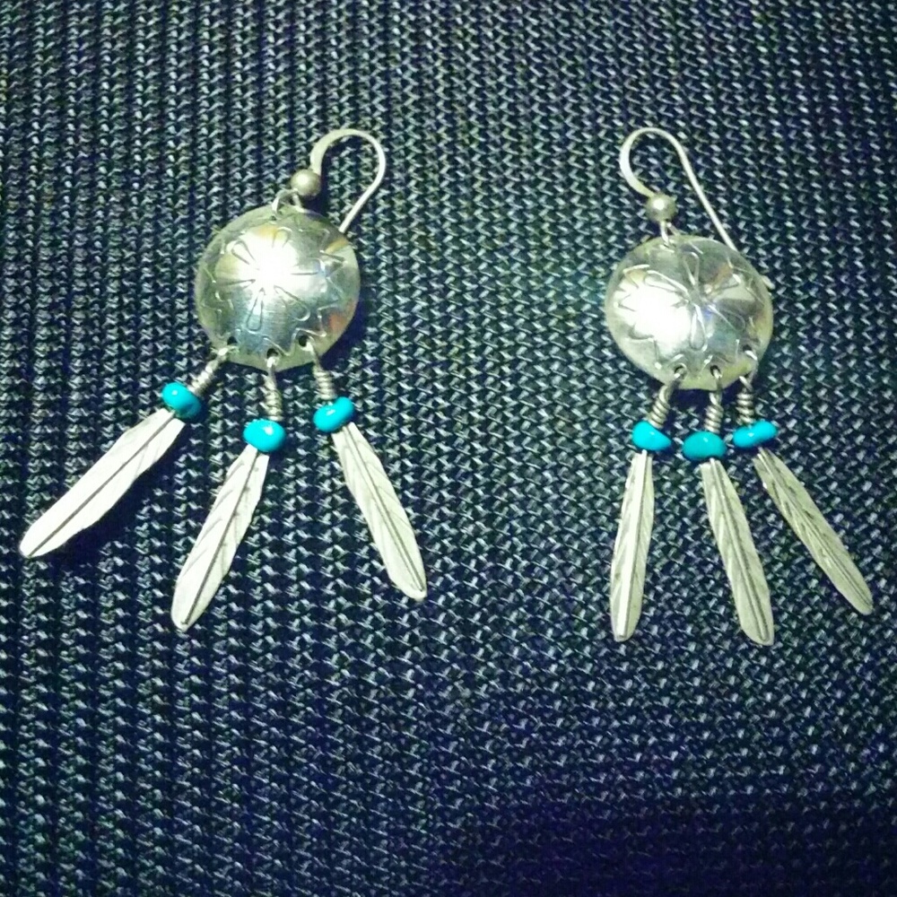 Sterling Silver Turquoise Feather Earrings