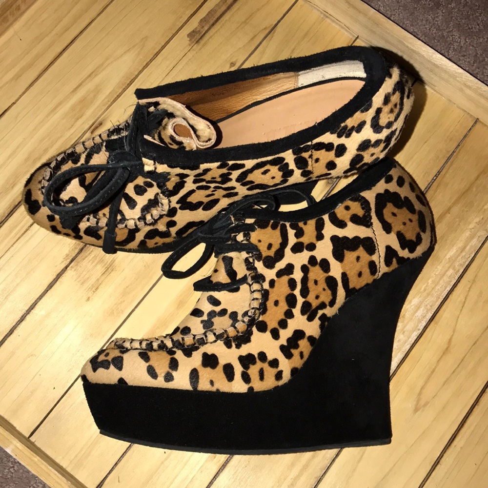 L.A.M.B Leopard print wedge booties