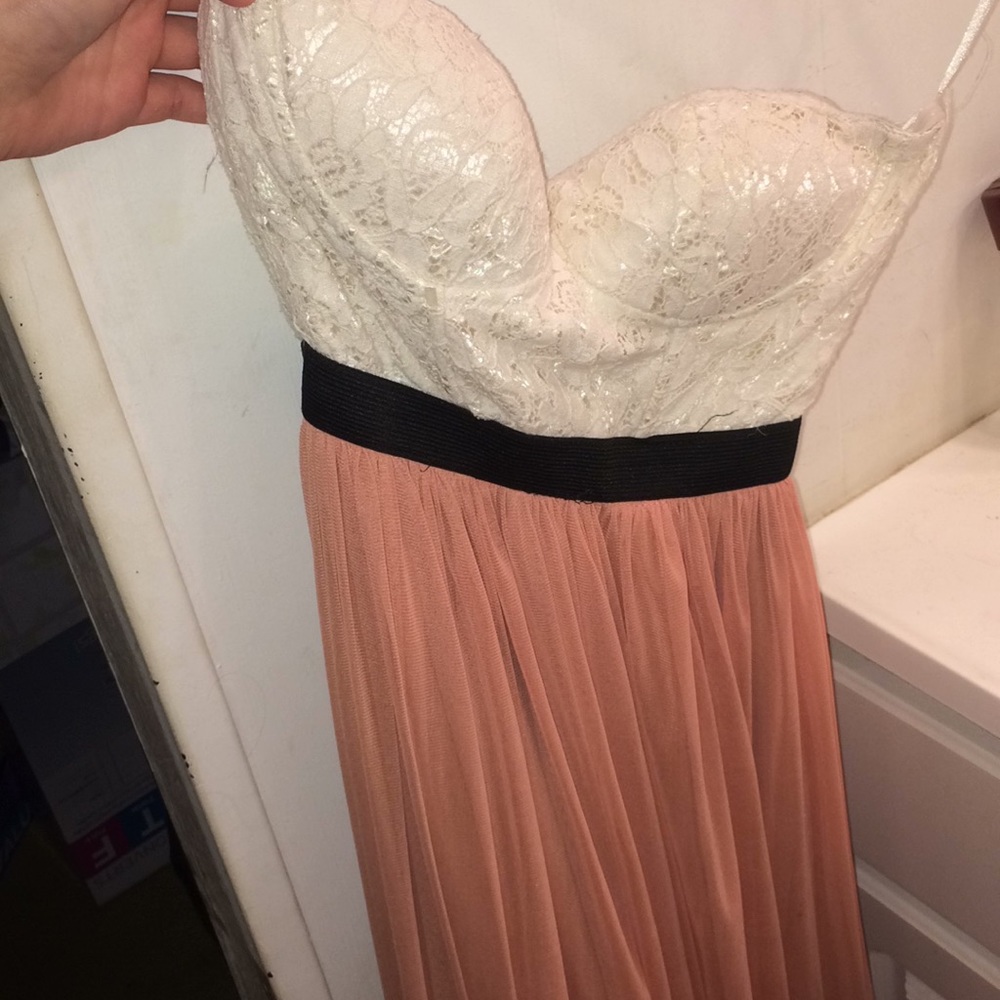 Long peach corset top dress rue 21