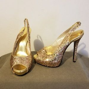 Gold sparkle high heels
