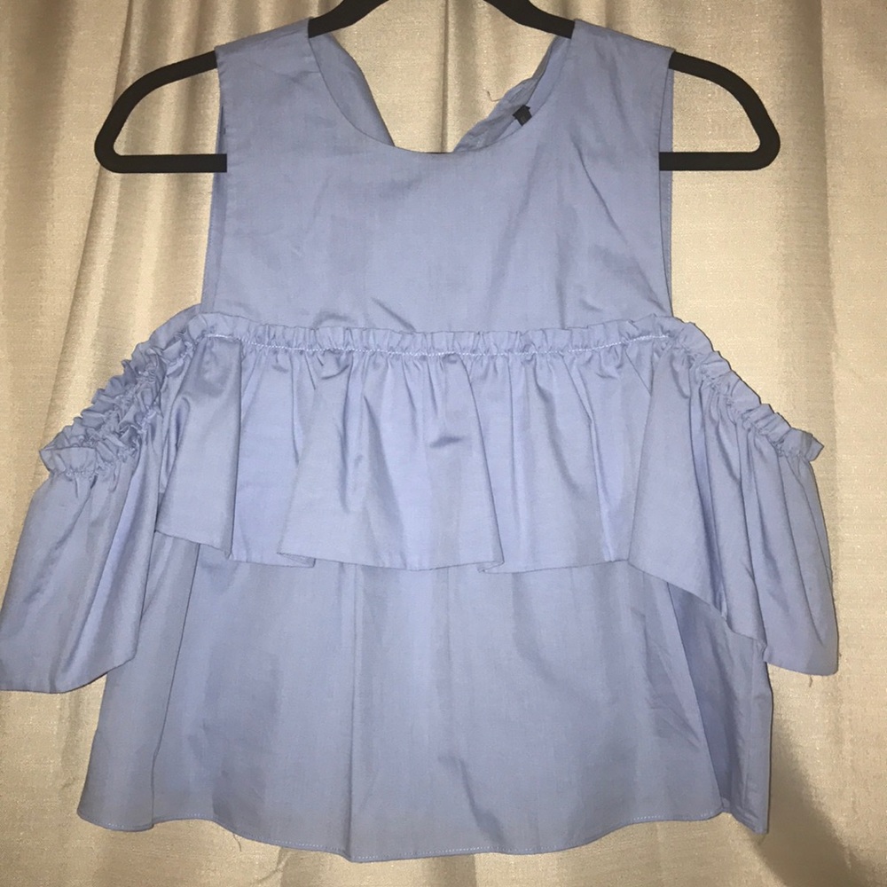 Cold shoulder blue blouse