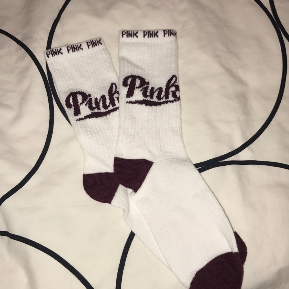 NEW Pink white with burgundy high socks