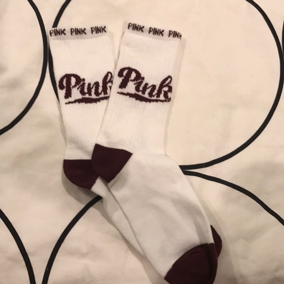 NEW Pink white with burgundy high socks - Picture 2 of 2