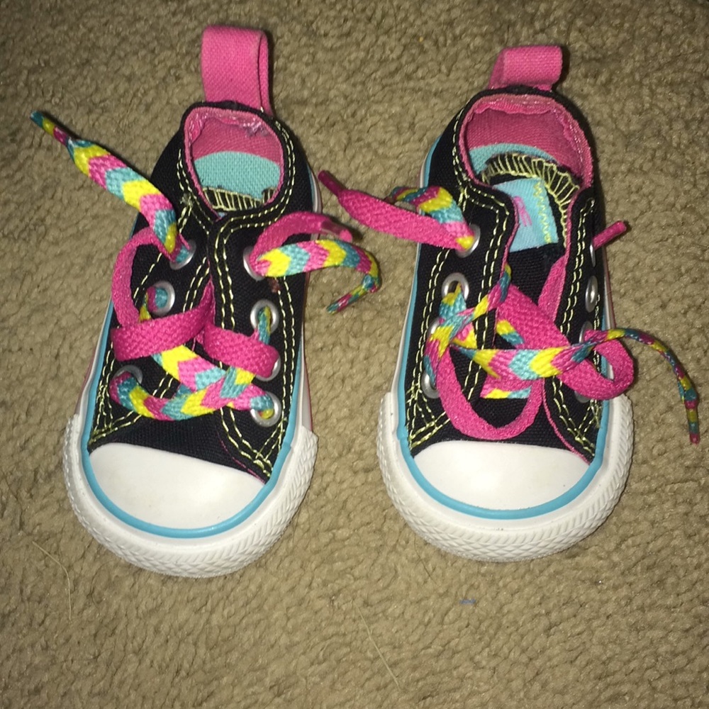 Baby pink and black converse