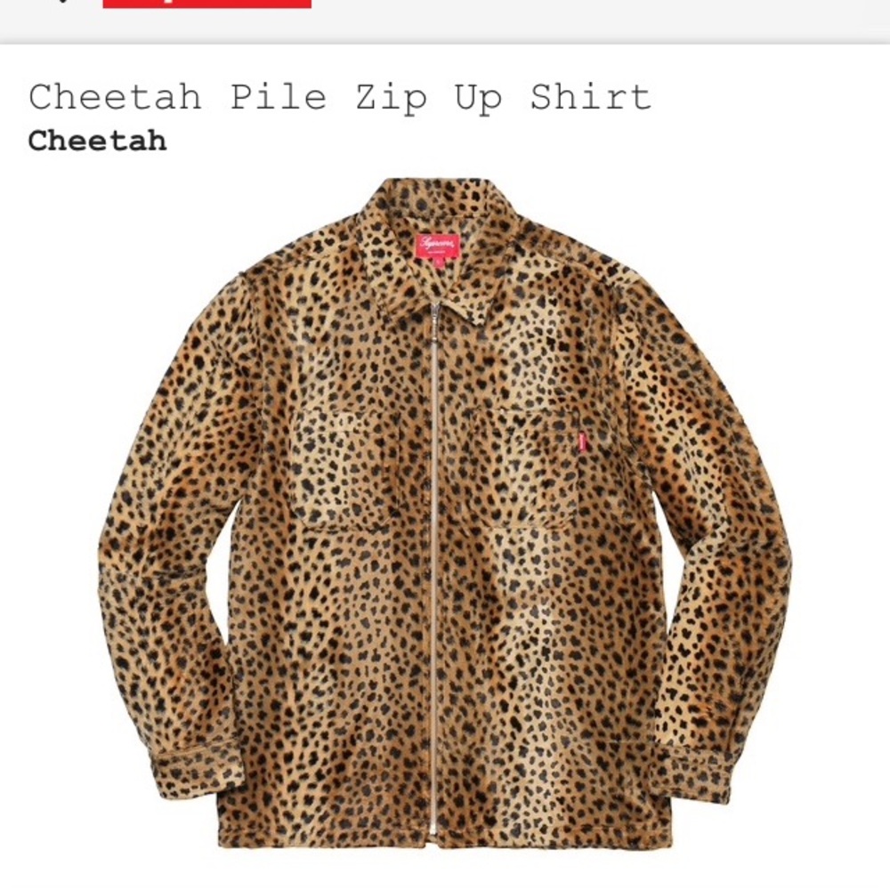 Supreme Cheetah Pile Zip Up Shirt (Size L)