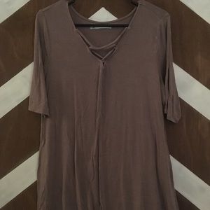 Taupe Crisscross Neck Top