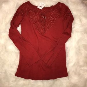 Free People Embroidered Yoke Long Sleeve Tee