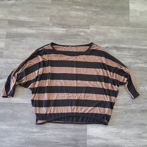 Brown Black Bold Striped 3/4 Sleeve