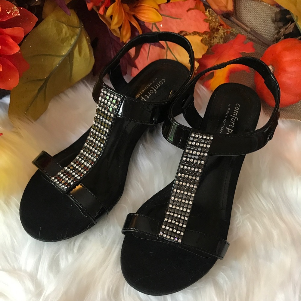 Rhinestone embellished black sandals