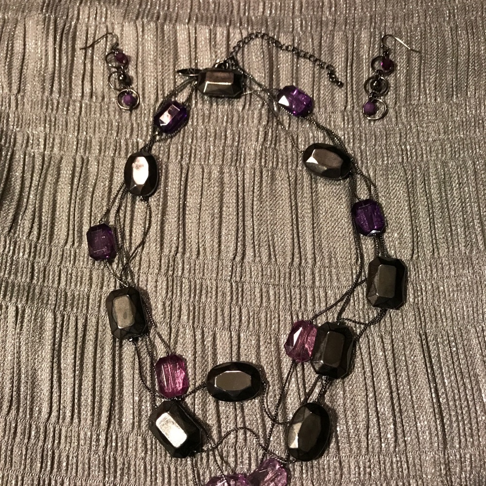 Black & Purple Necklace with Matching Earrings